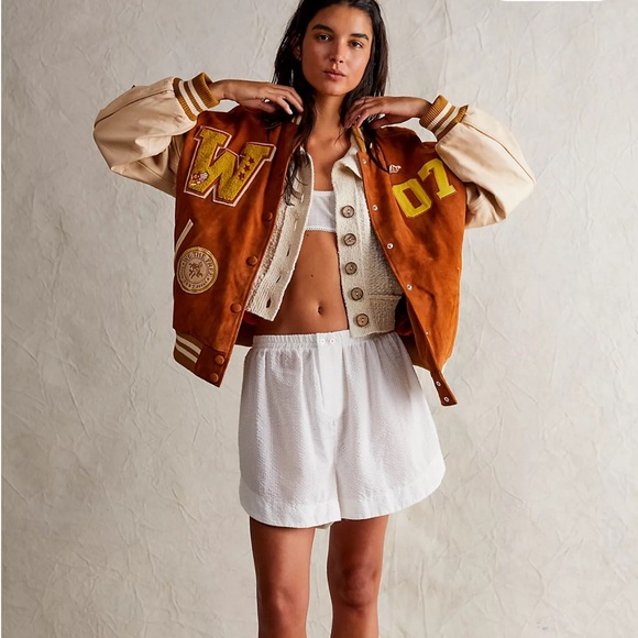 Free People For The Creative Spirit Leather Vintage Style Bomber Jacket - Picture 3 of 16